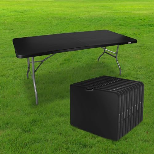 SKYLANTERN Set mit 10 Klapptisch für den Garten, 180 cm, rechteckig, schwarz, Campingtisch für 8 Personen, L 180 x B 74 x H 74 cm, aus HDPE, 3,5 cm, Beine aus Stahl, grau