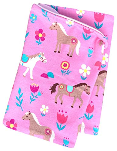 Wollhuhn Öko Jungen/Mädchen Leichter Lockerer Schlupfschal/Halstuch/Loop Baumwolle Jersey Übergangszeiten/Sommer 20220201 (Pony/Pferde Rosa)