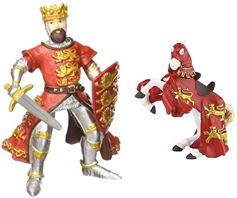 Papo-Lot de 2 Figurines - Collection Médieval - Fantastique - ROI Richard Rouge + Cheval du ROI Richard Rouge