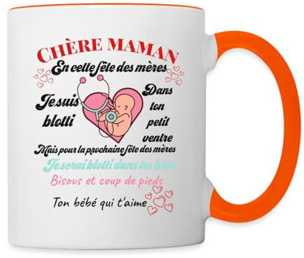 Spreadshirt Cadeau Future Maman Tasse Fête des Mères Enceinte Grossesse Bébé Mug Bicolore, taille unique, blanc/orange