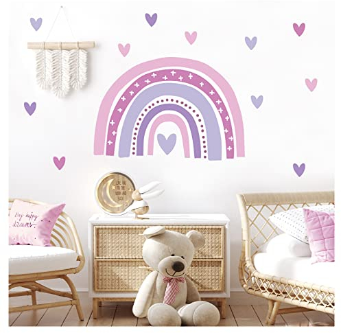 Little Deco Wandaufkleber Regenbogen lila Wandsticker Herzchen Kinderzimmer Babyzimmer Wandtattoo Herzen Wanddeko DL942-3