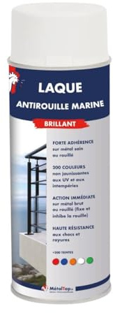 Metaltop - Laque Antirouille Marine - Blanc pur - RAL 9010 - Bombe 400 ml - Peinture résistante pour métal exposé aux conditions difficiles