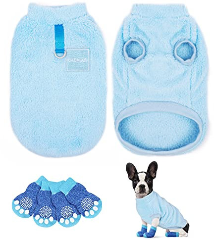 VSSHE Hundepullover,Plüsch Warmer Pullover Katzenkleidung Warme Hunde Pullis Fleece Haustiermantel Welpenpullover Pullover Kleidung Haustier Kostüm Welpenpullover für Kleine Mittelgroße Blau-M