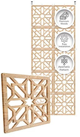 Acepunch 10 Hängender Premium-Holzvorhang zum Selbermachen elegante Trennwand moderner Raumteiler Wohnzimmer Essbereich Kosmisches sternraffiniertes Design 30x30 cm AP1294