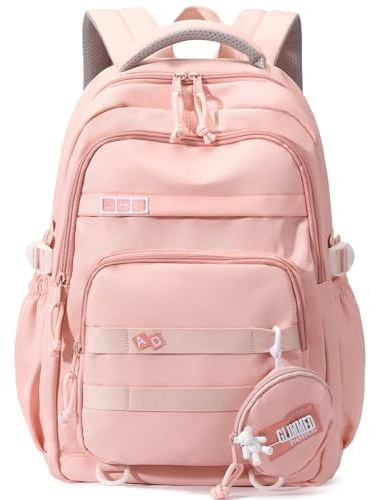 LANSHIYA Niedlicher ästhetischer Rucksack für Mädchen, Mittelschule, Studenten, Büchertasche, Teenager, einfarbig, leicht, Reise-Tagesrucksack, A-rosa, 47 cm (H) x 31 cm (L) x 16 cm (W), 21L, Stil: A