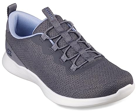 Skechers Vapor Foam Damen-Sneaker, Anthrazitfarbenes Netzgewebe, hellblauer Besatz, 35 EU