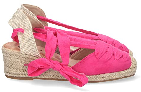shoes&blues.es 71141 Sandalia de Cuna para Mujer, Forrada de Yute, con Pala Cerrada, Rafia, y Cierre de Cordones, Primavera Verano 2023 Fucsia Talla 40