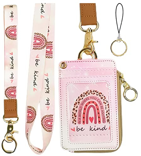 Be Kind: Ausweishalter mit Schlüsselband, Brieftasche für Frauen, Reißverschluss-Ausweishülle mit Schlüsselband