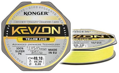 Geflochtene Schnur KONGER KEVLON Fluo Gelb 4-Fach Braided Line Angelschnur 150m 0,12-0,25mm (0,07€/m) (0,12mm/10,10kg)