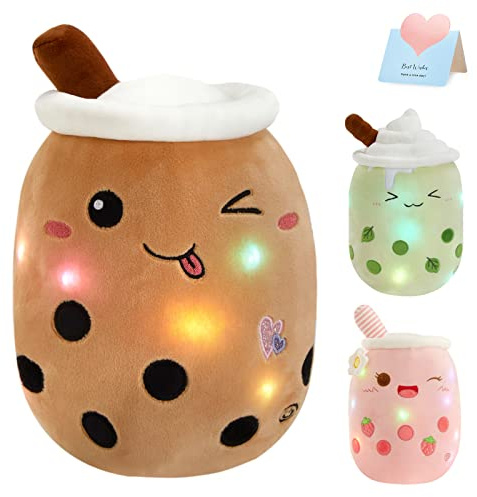 Athoinsu Light Up Milky Tea Plush Pillow 10'' 25CM Kawaii Stuffed Bubble Animal Toy with LED Lights Birthday Christmas Holiday Valentines Gifts for Kids,Girls,Boys