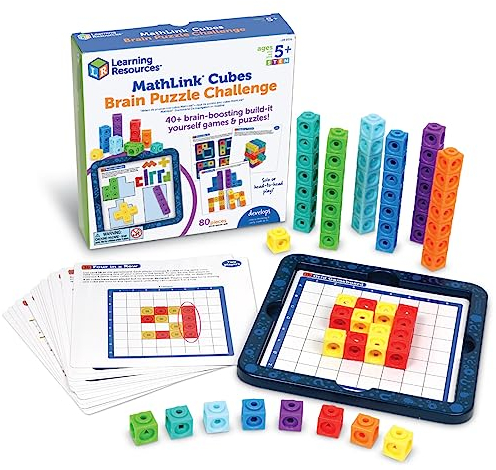 Learning Resources Denksportaufgaben mit MathLink-Steckwürfeln, ab 5 Jahren, Verbindungswürfel, zusammensteckbare Würfel, Mathe-Lernmaterial, Zählwürfel, 80-teilig