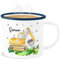 Emaille Becher Blechbecher - Bagger I Baggerfahrer Geschenk - 300 ml - Weiß Blau - kindertasse blech tasse kindergarten baufahrzeug name tassen kindergeschirr baustelle baggertasse fahrzeug
