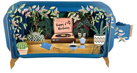 Message in A Bottle Record Player Pop Up Birthday Greeting Card by Alljoy Cards MIB182