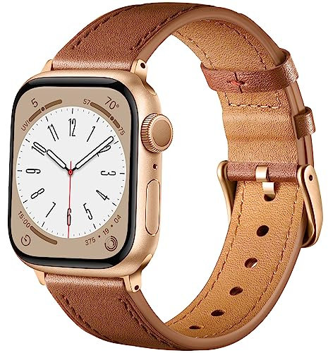 CeMiKa Leather Straps Compatible for Apple Watch Strap 38mm 40mm 41mm 42mm, Replacement Genuine Leather Strap Compatible with iWatch Series 10 9 8 7 6 5 4 3 2 1 SE/Ultra, Men and Women, Classic Brown