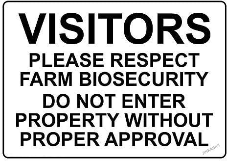 Warnschild Wanddekoration Besucher Respekt Bauernhof Biosicherheit Warnung Vorsicht Hinweis lichtbeständig Metall Blechschilder Hofschild Büro Schild Outdoor & Indoor Sicherheitsschild 20,3 x 30,5 cm