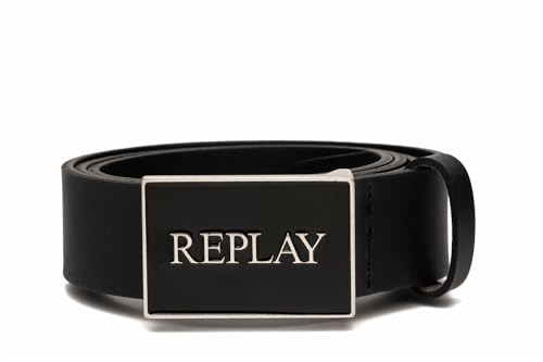 Replay Herren Gürtel aus Leder, Black 098 (Schwarz), 90