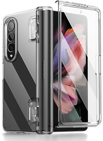 SURITCH für Samsung Galaxy Z Fold 3 Hülle, Fold 3 Handyhülle mit Displayschutzfolie Front Und Rückenschutz Hart PC Bumper Stoßfest TPU Schutzhülle für Samsung Z Fold 3 5G 2021(Kein Stiftschlitz)-Klar