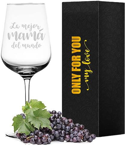 LOZACHE Copa de Vino para Mamá con la frase La Mejor Mamá del Mundo, Vino Tinto Regalo de Cumpleaños Regalo del Día de la Madre Regalos Navidad para Mamá para Cumpleaños Día de la Madre Navidad
