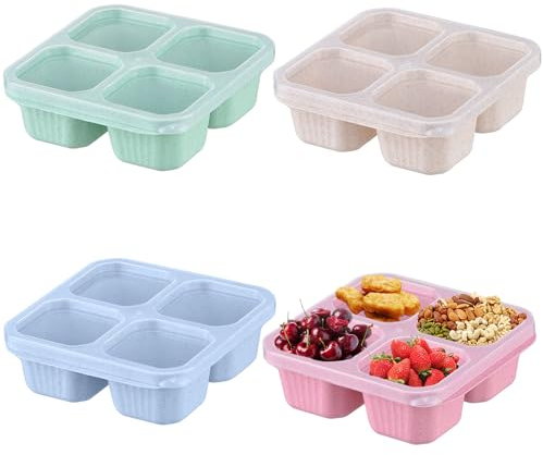 duisoad 4 Piezas Caja de Aperitivos Bento, Reutilizable Caja de Bento Fiambrera Compartimentos para Casa, Picnic, Fiesta, con Compartimentos, Apilable