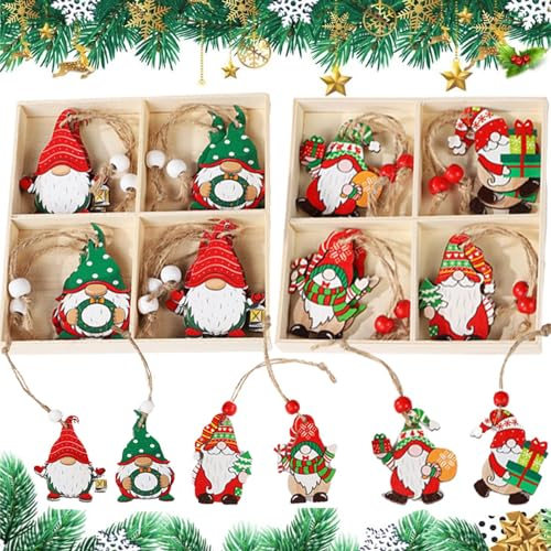 24 Pièces Décorations d'Arbre de Noël en Bois, Pendentifs et Ornements, Sapin Decoration, Copeaux de Noël, Cadeau