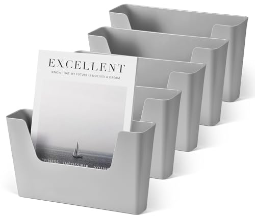 YOHOM Zeitungshalter Wand Zeitschriftenhalter Prospekthalter Wand Briefhalter Wandprospekthalter A4 mit 2 Montagearten (Kleben/Bohren) Ablagefächer Wand für Dokumente, Magazine, Bücher Grau 5 Stück