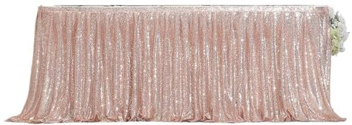 QSCTYG Jupes de Table Beige Or Paillettes Table Jupe Tables Tissu fête d'anniversaire Mariage noël Accessoires Bonbons Table décoration Festival déco 24 (Color : Rose Gold, Size : 14FT-70x426cm)