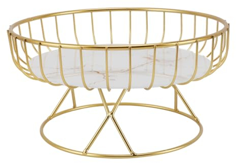 Jectse Frutero de Alambre, Frutero de Metal Ventilado, Gran Capacidad, Moderno para el Hogar (L fondo blanco con rayas doradas.)