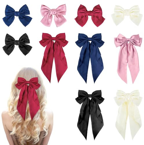SITAKEGS Pinces à Cheveux nœud, 10 Paquets de Nœuds à Cheveux avec un Long Ruban de Satin Soyeux, Accessoires de Couleur unie pour les Femmes les Filles Chignons Tenues Habillées