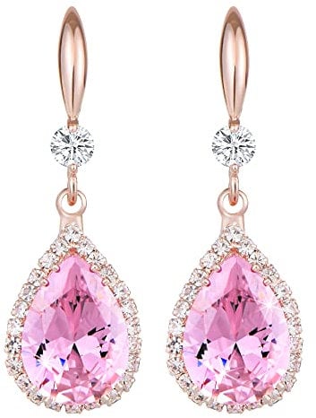 Linawe Rose Gold Pink Imitation Diamond Dangle Earrings for Women Mom, Rhinestone Cubic Zirconia Crystal Birthstone Chandelier Earrings, Wedding Drop Earrings Bride Bridesmaids