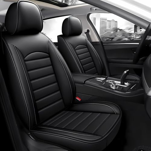 Chifeng Autositzbezüge Auto Vordersitz 2 PCS Set Für VW Golf Autositzbezüge Leder ，Komfortabel Wasserfest Verschleißfest Atmungsaktiv Schwarz