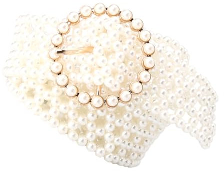 TINEASUR Elastischer Taillengürtel für Damen mit Perlenbesatz Dekoratives Taillenband in Beige Eleganter Gürtel für Graduation und Festliche Anlässe