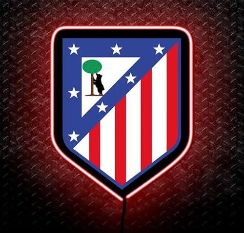 Regalos Atlético Neon Cualquier Equipo Futbol Real - Madera y Neón Personalizado Adorno de pared Niños Adultos led letras decorativas habitacion letrero luminoso luz cumpleaños (AT.MADRID)
