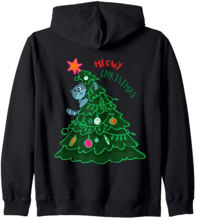 Meowy Christmas Scène amusante d'arbre à chat Sweat à Capuche