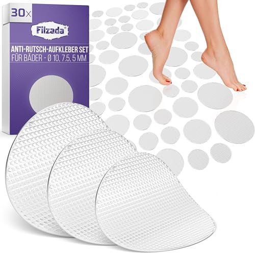 Filzada® 30x Anti Rutsch Badewanne - Set Ø 5-10 cm Rund Transparent - Anti Rutsch Dusche - Selbstklebende Antirutsch Pads Dusche - Antirutsch Dusche Aufkleber - Antirutsch Badewanne