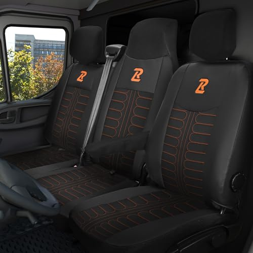 LUCARO Sitzbezüge Auto Renault Master 3, Opel Movano B, Nissan NV400 Sitz - Geteilte Rückenlehne und Sitz -Sitzbezug Set 1+2 - Auto Sitzbezüge Orange - Auto Zubehör - Schonbezug Autositz Vorne