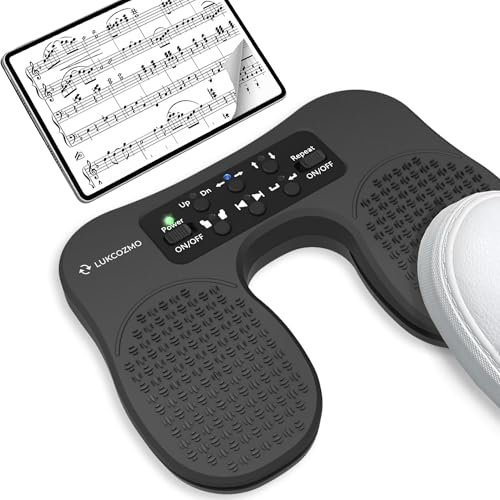 LUKCOZMO Page Turner für Musikinstrumente - Kabelloser Seitenfußpedalwender mit rutschfestem Gummi, leises wiederaufladbares Design für iPad, Tablets, Telefone Ruder Pedal Tuner Pedal