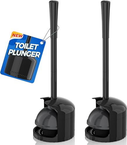 Toilet Plunger with Holder, Plunger with Holder for 5.3-inch Toilet Drain, Plungers for Bathroom with Holder, Toilet Plunger Heavy Duty (2, Black)