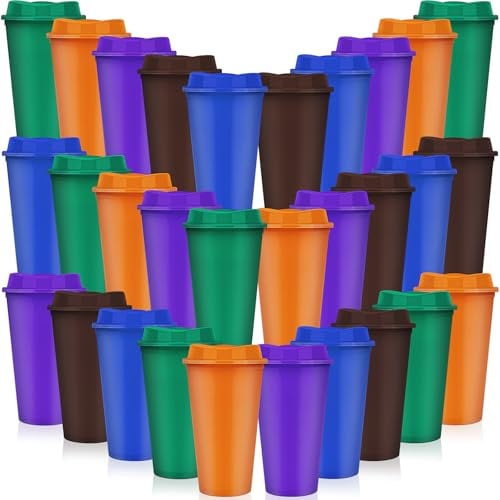 MSYU 30 Pack Reusable Coffee Cups with Lids 470 ml Plastic Tumblers Cup with Lids Reusable Hot Cups Bulk for Hot Drink Travel Coffee Mug with Lid to Go Coffee Cups (Colorful)