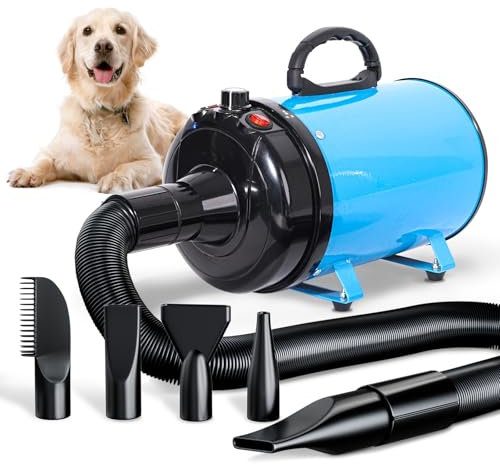 TRIGRAND Asciugacapelli per cani, a basso rumore, 3000 W, riscaldatore di temperatura con 4 ugelli diversi