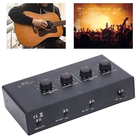 Amplificatore Microfono a Potenza da 48 V, Alimentazione Universale a 2 Canali 48 V USB 5 V CC Output a Doppia Input per Microfoni a Condensatore Dinamico con Connessione Bt