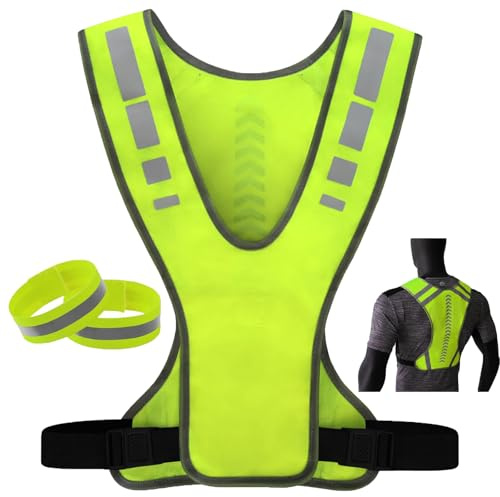 EVDZNA Warnweste Erwachsene Fahrrad, Reflektorweste, Warnwesten Auto, Reflektorweste Laufwes, Gelb Reflektierende Weste mit Reflektorband, Reflektorweste Fahrrade mit 2 Reflektorband, für Joggen