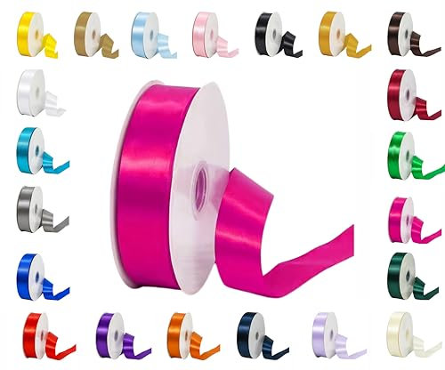 25 Metres Rolls Double Sided Satin Ribbon Reels in Range of Widths & Colours (Hot Pink, 10mm x 25 Metres)