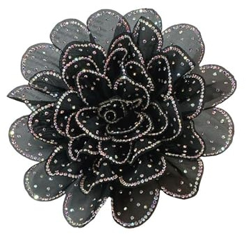 140mm Broche Fleur Camélia à Strass Épinglette Cristal Pour Femme Accessoire Élégant Pour Robe Costume Mariage Cérémonie Boutonnière Corsage Luxe Pour Soirée Chic Bijoux (noir)