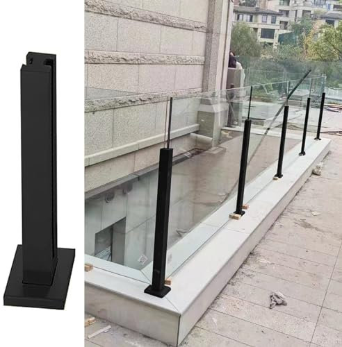 Genérico Poste de barandilla de Vidrio Negro Resistente para Balcones, terrazas y Patios - Poste de Cerca con pasamanos Robusto, Sistema de barandilla de Vidrio para Exteriores de 65 cm