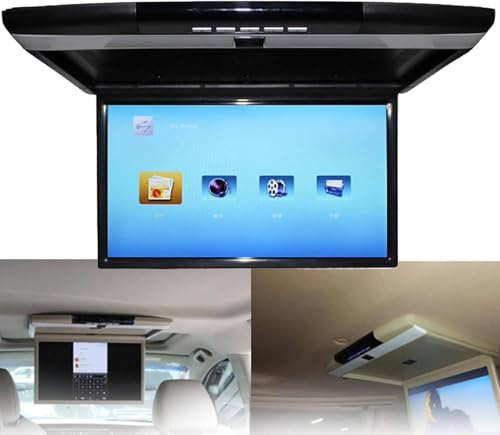 YANGYMM Monitor abatible para Techo de Coche, Reproductor de vídeo 1080P para Techo, Pantalla TFT Digital Ultrafina de 17,3 Pulgadas 16:9, Puerto HDMI, USB, SD, IR y FM.,Black