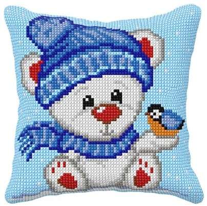 Orchidea Kissen mit Bärchen und Vogel-Kreuzstich-Set (Quickpoint-Kissenbezug-Set) 40 x 40 cm Fähigkeitsstufe Medium