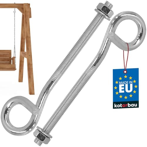 KOTARBAU® 2er Set Schaukelhaken - Schraubhaken - M10 170 mm - Verzinkter Stahl - Deckenhaken - Haken zum Schrauben - Schwerlasthaken - Schaukel Haken