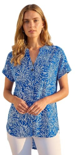 Roman Short Sleeve Shirt for Women UK Ladies Tunic Top Summer Blouse Casual Smat T-Shirt Spring Work Cocktail Party Going Out Special Occassion Holiday V-Neck - Royal Blue Abstract - Size 20