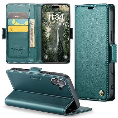 Phernykas Wallet Case for iPhone 17, Green | Note Pocket Faux Leather Case 2-in-1– Built-in Kickstand, 3 Card Slots, Side Magnetic Clasp, Flip Cover, Proof, Anti Stain