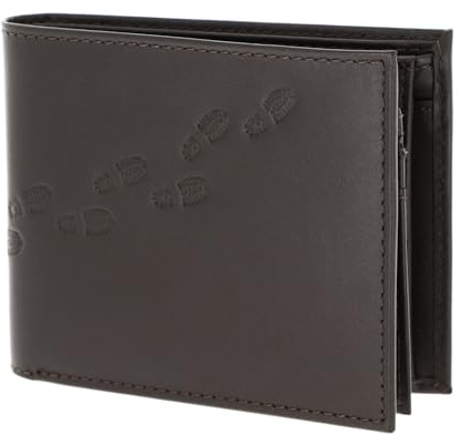 Oxmox Leder Geldbörse Leather RFID Protect Querscheinbörse Footsteps 2.0 Embossed Brown Dunkelbraun